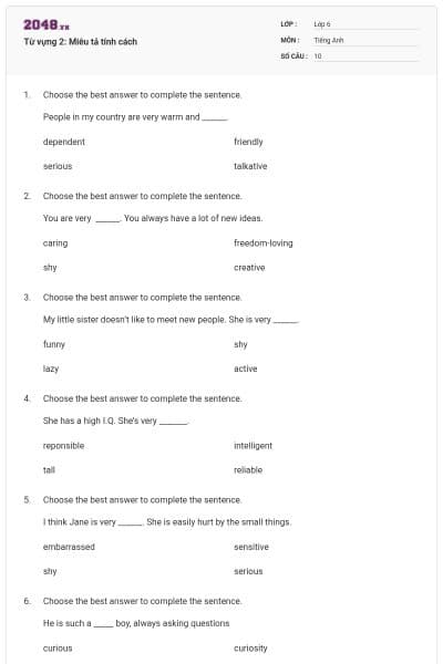 Từ vựng 2: Miêu tả tính cách