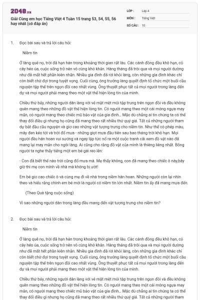 Giải Cùng em học Tiếng Việt 4 Tuần 15 trang 53, 54, 55, 56 hay nhất (có đáp án)