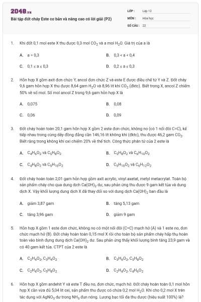Bài tập đốt cháy Este cơ bản và nâng cao có lời giải (P2)
