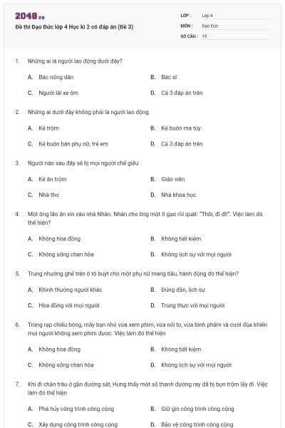 Đề thi Đạo Đức lớp 4 Học kì 2 có đáp án (Đề 3)