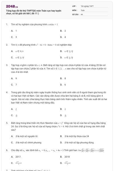 Tổng hợp đề thi thử THPTQG môn Toán cực hay tuyển chọn, có lời giải chi tiết ( đề 11 )