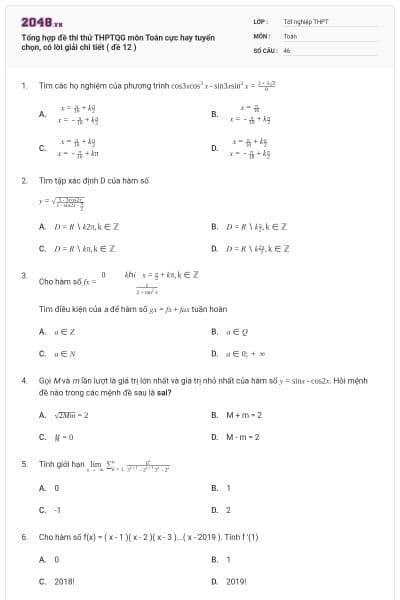 Tổng hợp đề thi thử THPTQG môn Toán cực hay tuyển chọn, có lời giải chi tiết ( đề 12 )