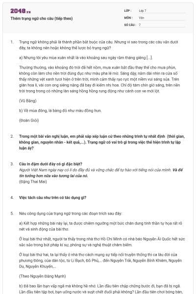 Thêm trạng ngữ cho câu (tiếp theo)