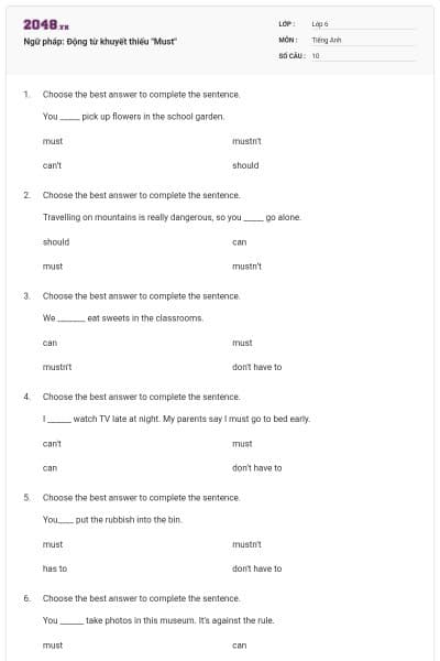 Ngữ pháp: Động từ khuyết thiếu "Must"