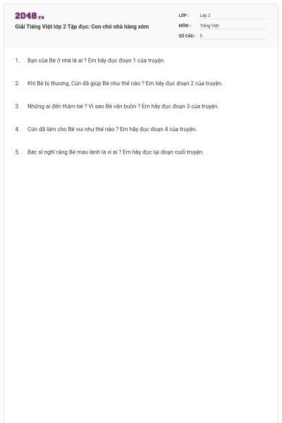 Giải Tiếng Việt lớp 2 Tập đọc: Con chó nhà hàng xóm