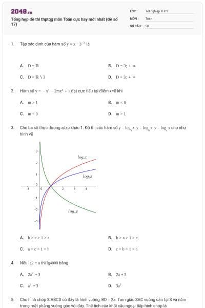 Tổng hợp đề thi thptqg môn Toán cực hay mới nhất (Đề số 17)