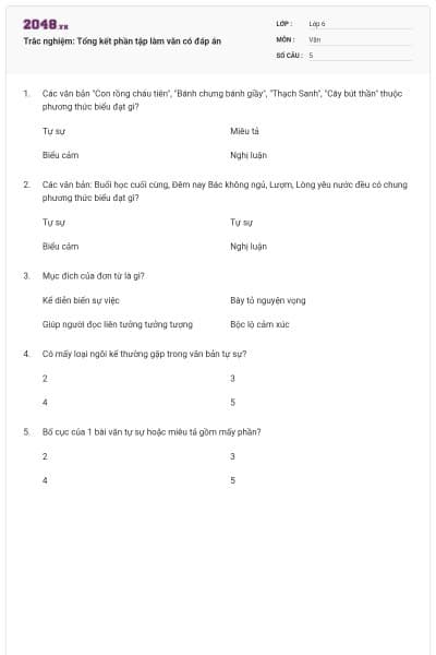 Trắc nghiệm: Tổng kết phần tập làm văn có đáp án