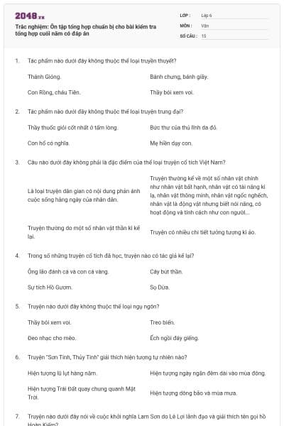 Trắc nghiệm: Ôn tập tổng hợp chuẩn bị cho bài kiểm tra tổng hợp cuối năm có đáp án