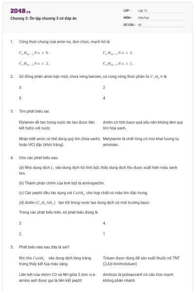 Chương 3:  Ôn tập chương 3 có đáp án