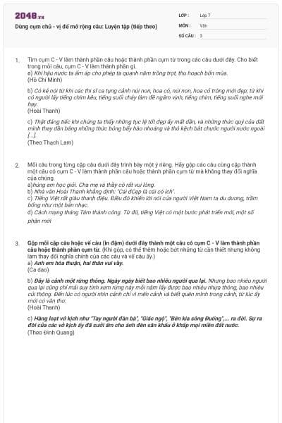 Dùng cụm chủ - vị để mở rộng câu: Luyện tập (tiếp theo)