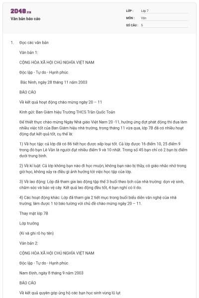 Văn bản báo cáo