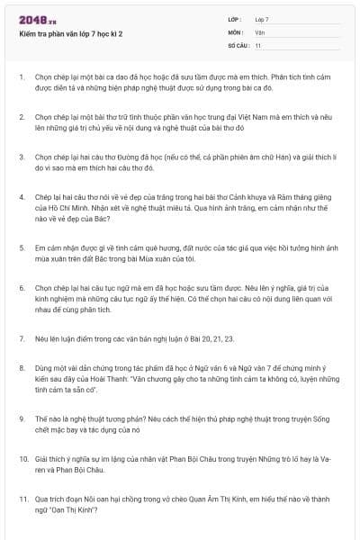 Kiểm tra phần văn lớp 7 học kì 2