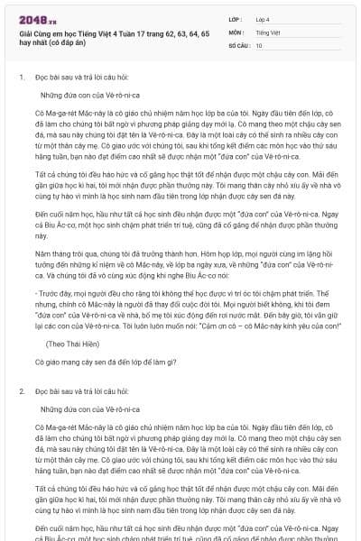 Giải Cùng em học Tiếng Việt 4 Tuần 17 trang 62, 63, 64, 65 hay nhất (có đáp án)