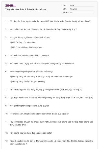 Tiếng Việt lớp 4 Tuần 8: Trên đôi cánh ước mơ