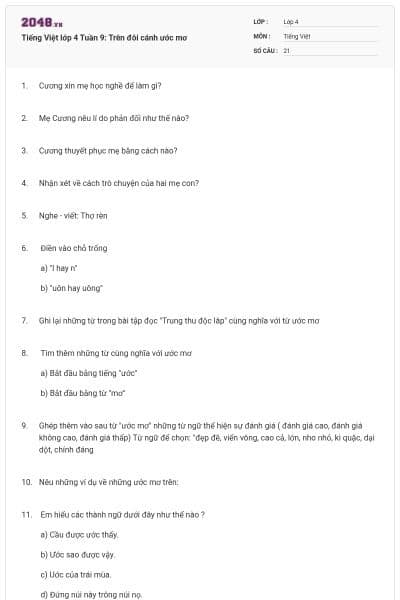 Tiếng Việt lớp 4 Tuần 9: Trên đôi cánh ước mơ