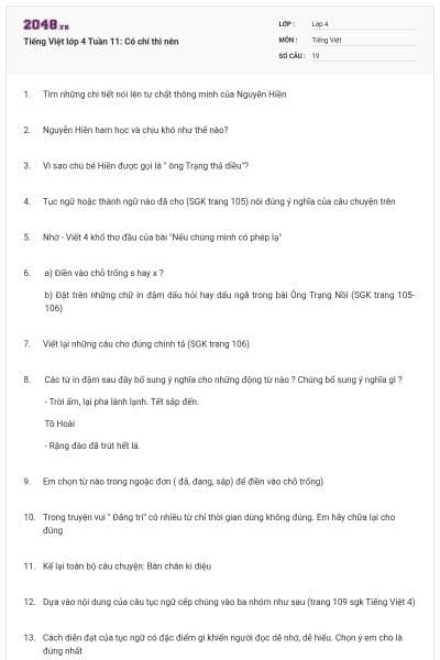 Tiếng Việt lớp 4 Tuần 11: Có chí thì nên