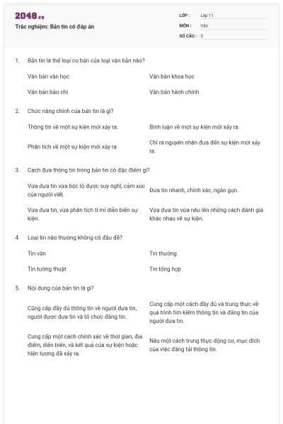 Trắc nghiệm: Bản tin có đáp án