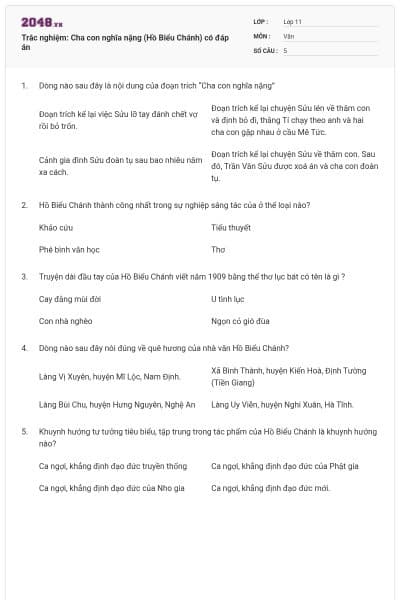 Trắc nghiệm: Cha con nghĩa nặng (Hồ Biểu Chánh) có đáp án