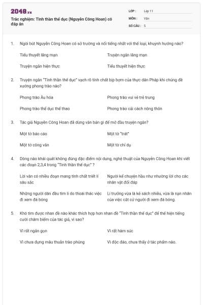 Trắc nghiệm: Tinh thần thể dục (Nguyễn Công Hoan) có đáp án