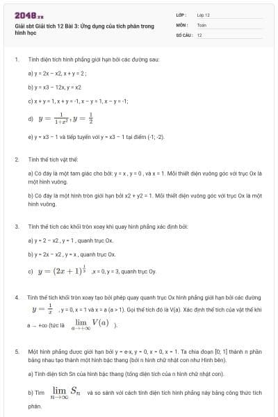 Giải sbt Giải tích 12 Bài 3: Ứng dụng của tích phân trong hình học