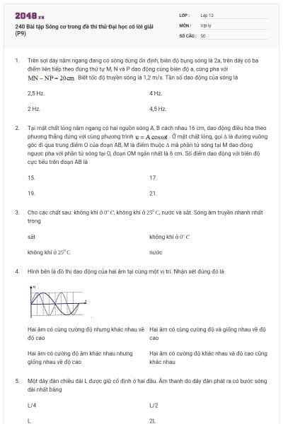 240 Bài tập Sóng cơ trong đề thi thử Đại học có lời giải (P9)