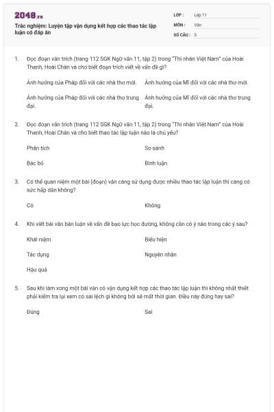 Trắc nghiệm: Luyện tập vận dụng kết hợp các thao tác lập luận có đáp án