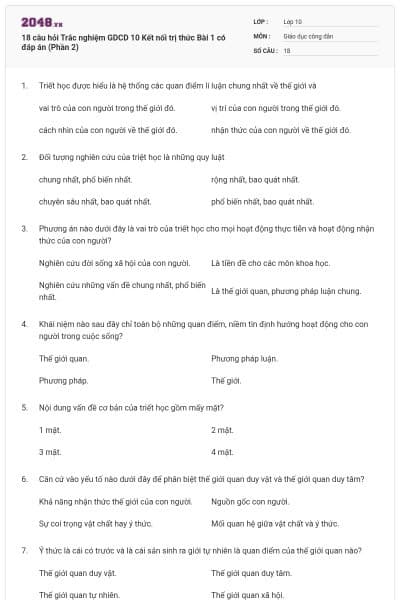 18 câu hỏi Trắc nghiệm GDCD 10 Kết nối trị thức Bài 1 có đáp án (Phần 2)