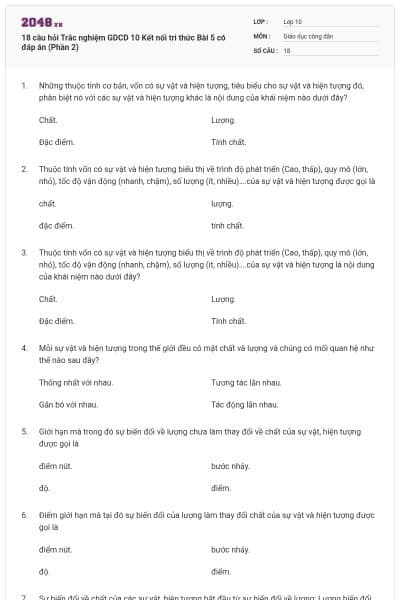18 câu hỏi Trắc nghiệm GDCD 10 Kết nối tri thức Bài 5 có đáp án (Phần 2)