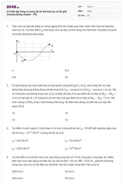 615 Bài tập Sóng cơ trong đề thi thử Đại học có lời giải (trường không chuyên - P9)
