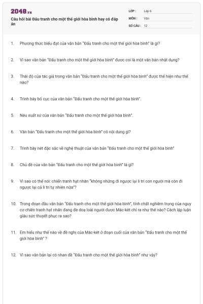 Câu hỏi bài Đấu tranh cho một thế giới hòa bình hay có đáp án