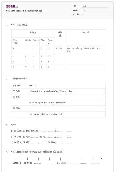 Giải VBT Toán 3 Bài 128: Luyện tập