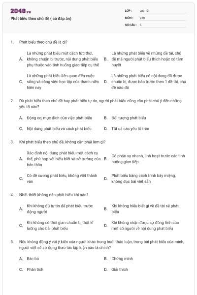Phát biểu theo chủ đề ( có đáp án)