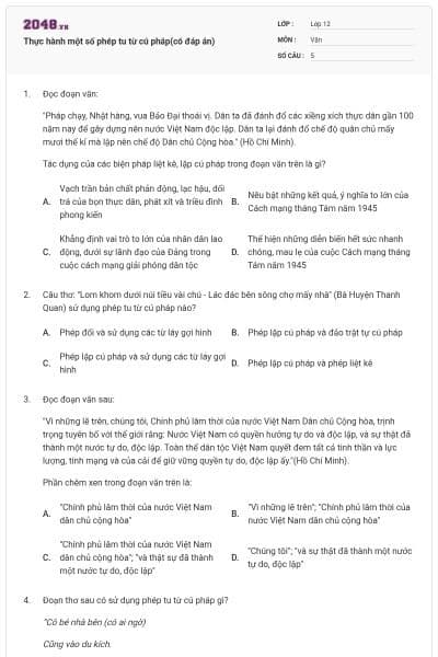 Thực hành một số phép tu từ cú pháp(có đáp án)