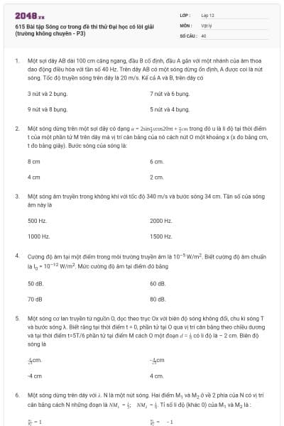 615 Bài tập Sóng cơ trong đề thi thử Đại học có lời giải (trường không chuyên - P3)
