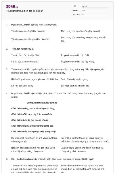 Trắc nghiệm: Lời tiễn dặn có đáp án