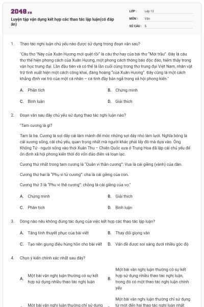 Luyện tập vận dụng kết hợp các thao tác lập luận(có đáp án)