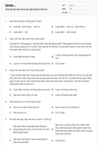 Chữa lỗi lập luận trong văn nghị luận(có đáp án)