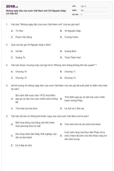 Những ngày đầu của nước Việt Nam mới (Võ Nguyên Giáp) (có đáp án)