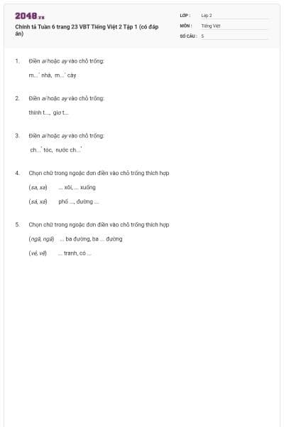 Chính tả Tuần 6 trang 23 VBT Tiếng Việt 2 Tập 1 (có đáp án)