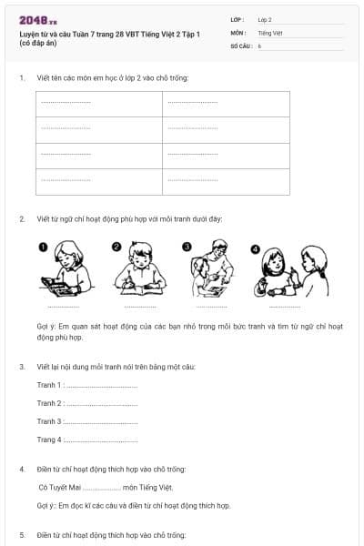 Luyện từ và câu Tuần 7 trang 28 VBT Tiếng Việt 2 Tập 1 (có đáp án)