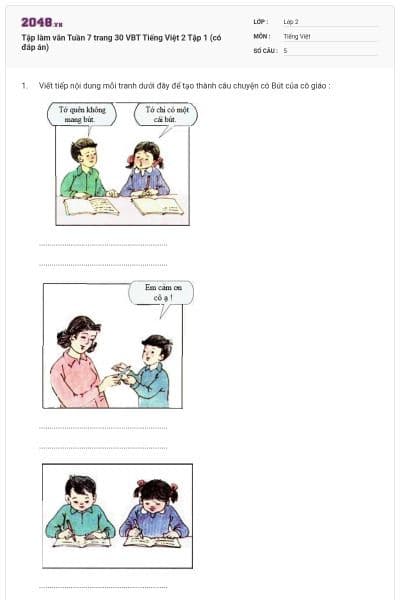 Tập làm văn Tuần 7 trang 30 VBT Tiếng Việt 2 Tập 1 (có đáp án)