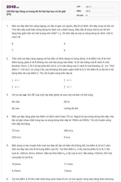 240 Bài tập Sóng cơ trong đề thi thử Đại học có lời giải (P3)