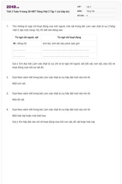 Tiết 3 Tuần 9 trang 38 VBT Tiếng Việt 2 Tập 1 (có đáp án)