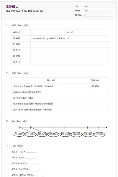 Giải VBT Toán 3 Bài 130: Luyện tập