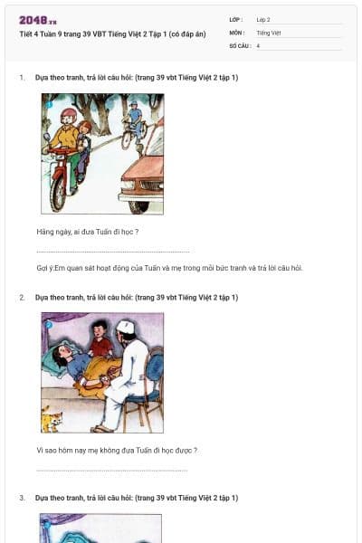 Tiết 4 Tuần 9 trang 39 VBT Tiếng Việt 2 Tập 1 (có đáp án)