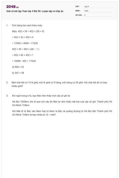 Giải vở bài tập Toán lớp 4 Bài 58. Luyện tập có đáp án