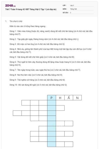 Tiết 7 Tuần 9 trang 42 VBT Tiếng Việt 2 Tập 1 (có đáp án)