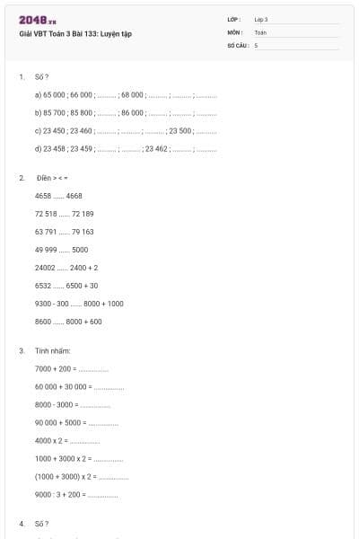Giải VBT Toán 3 Bài 133: Luyện tập