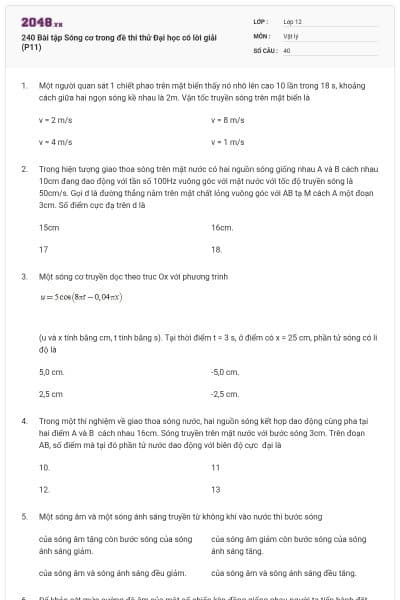 240 Bài tập Sóng cơ trong đề thi thử Đại học có lời giải (P11)