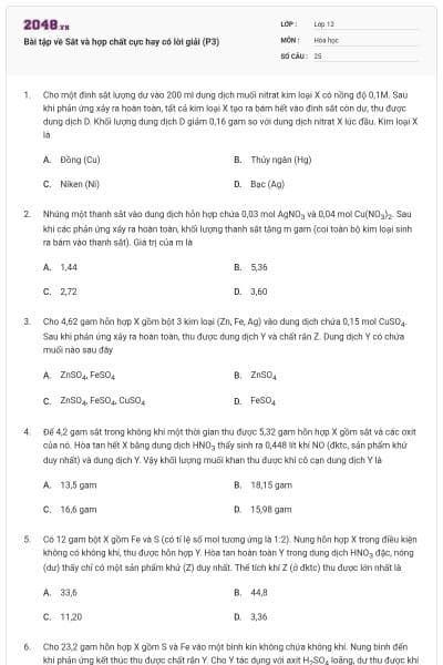 Bài tập về Sắt và hợp chất cực hay có lời giải (P3)